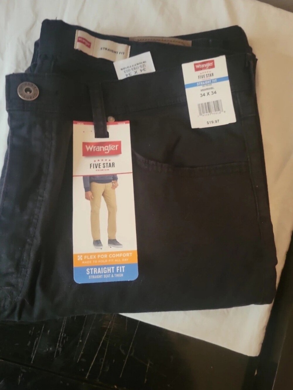 Men's Wrangler Five Star Premium Pants Straight Fit Black Size 34 X 34 NEW